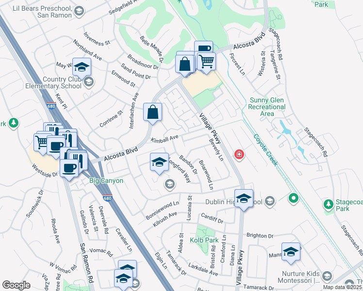 map of restaurants, bars, coffee shops, grocery stores, and more near 8846 Sovereign Court in Dublin