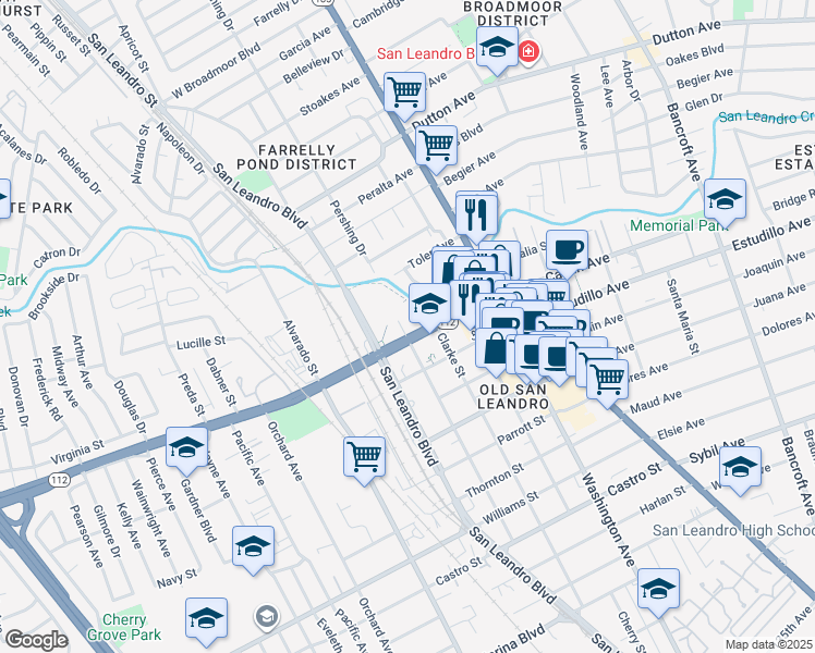 map of restaurants, bars, coffee shops, grocery stores, and more near 440 Davis Street in San Leandro