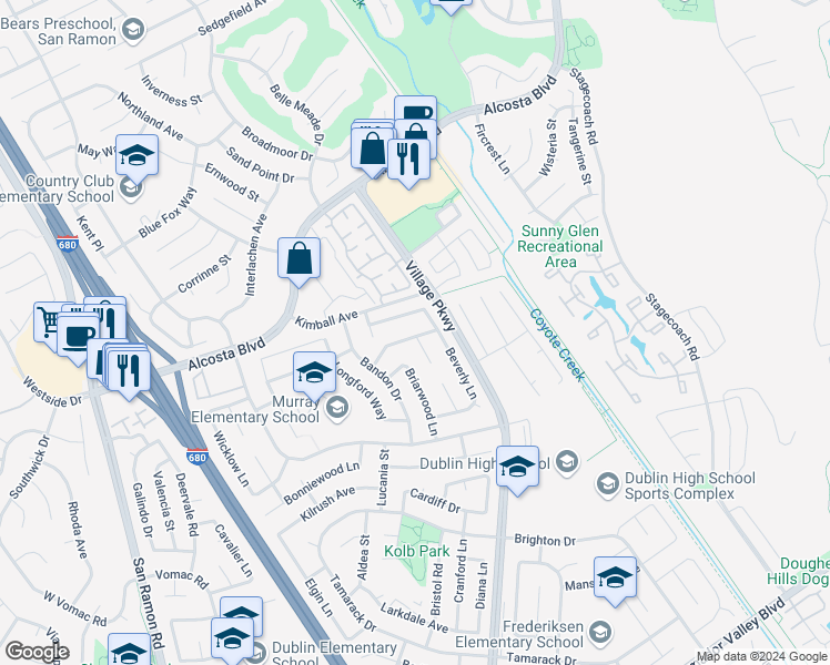 map of restaurants, bars, coffee shops, grocery stores, and more near 7311 Glenoaks Way in Dublin