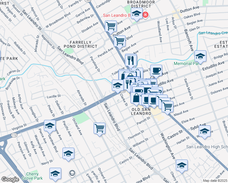 map of restaurants, bars, coffee shops, grocery stores, and more near 440 Davis Street in San Leandro