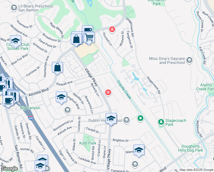 map of restaurants, bars, coffee shops, grocery stores, and more near 8332 Locust Place North in Dublin