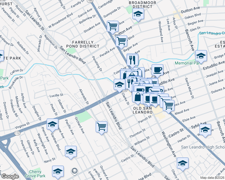map of restaurants, bars, coffee shops, grocery stores, and more near 440 Davis Street in San Leandro