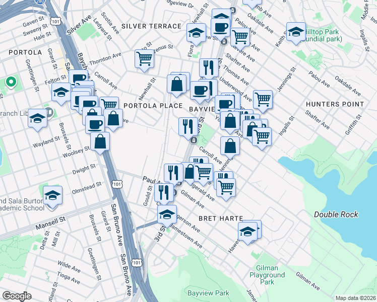 map of restaurants, bars, coffee shops, grocery stores, and more near in San Francisco