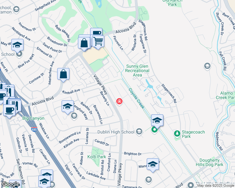 map of restaurants, bars, coffee shops, grocery stores, and more near 8332 Locust Place North in Dublin