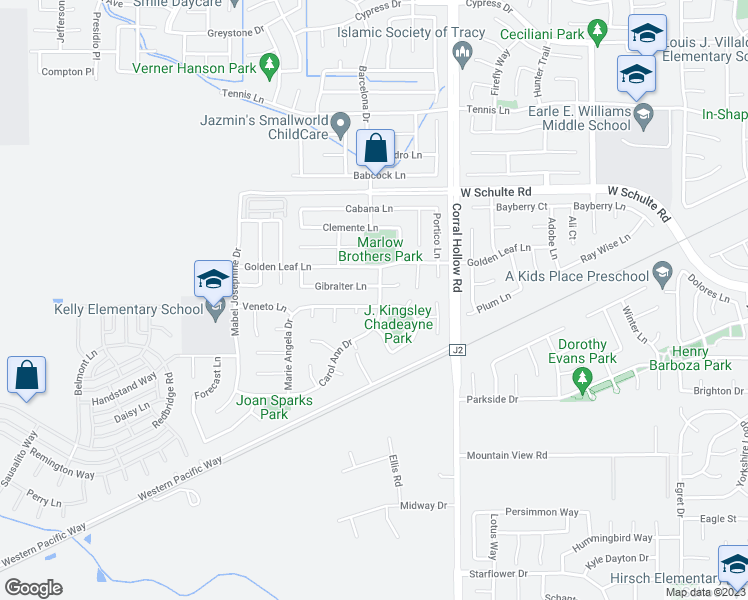 map of restaurants, bars, coffee shops, grocery stores, and more near 2201 Robert Gabriel Drive in Tracy
