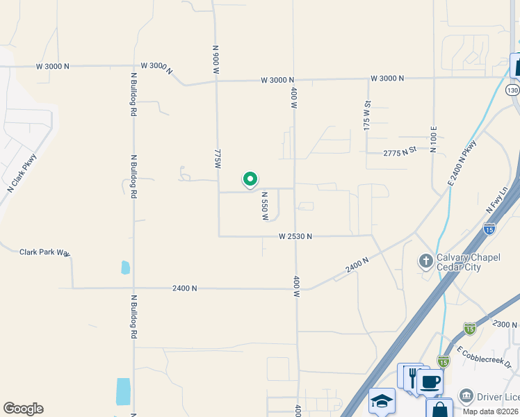 map of restaurants, bars, coffee shops, grocery stores, and more near 2603 North 550 West in Cedar City