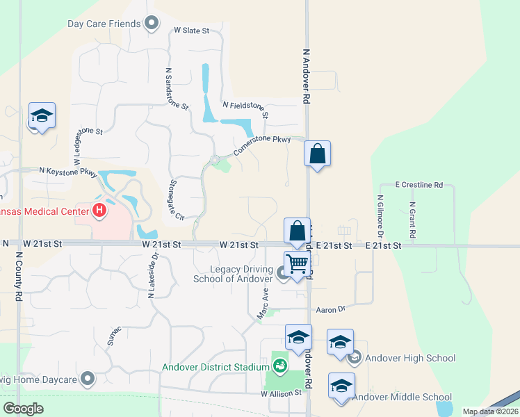 map of restaurants, bars, coffee shops, grocery stores, and more near 2257 North Andover Road in Andover