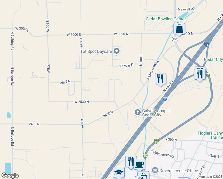 map of restaurants, bars, coffee shops, grocery stores, and more near 2621 175 West in Cedar City