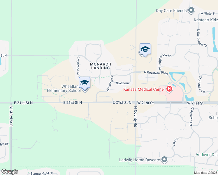 map of restaurants, bars, coffee shops, grocery stores, and more near 2303 North Flutter Lane in Wichita
