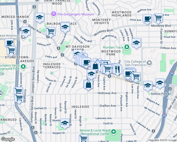 map of restaurants, bars, coffee shops, grocery stores, and more near in San Francisco