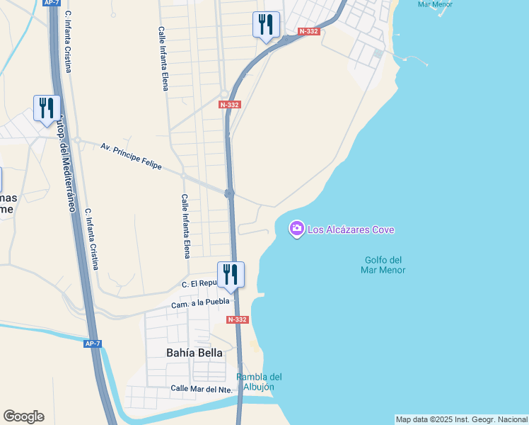 map of restaurants, bars, coffee shops, grocery stores, and more near in Los Alcázares