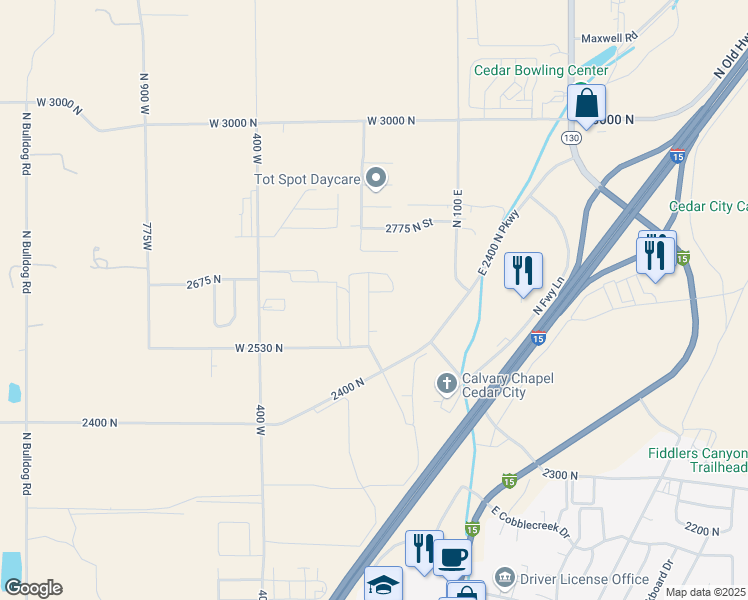 map of restaurants, bars, coffee shops, grocery stores, and more near 2621 175 West in Cedar City