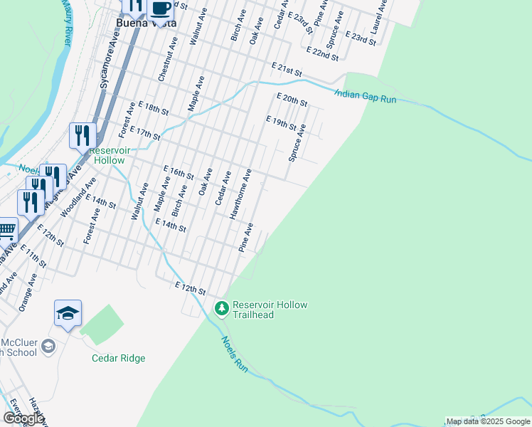 map of restaurants, bars, coffee shops, grocery stores, and more near 1500-1598 Pine Avenue in Buena Vista