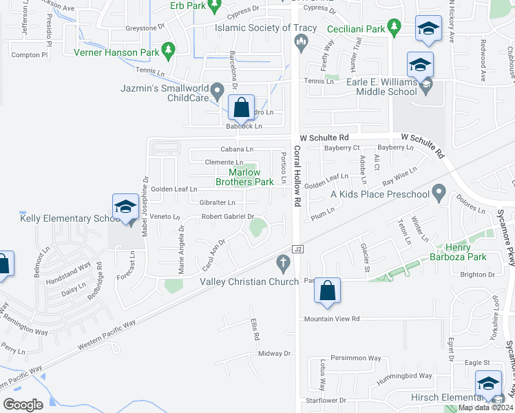 map of restaurants, bars, coffee shops, grocery stores, and more near 2140 Gibralter Court in Tracy