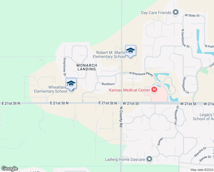 map of restaurants, bars, coffee shops, grocery stores, and more near 15719 East Boxthorn Street in Wichita