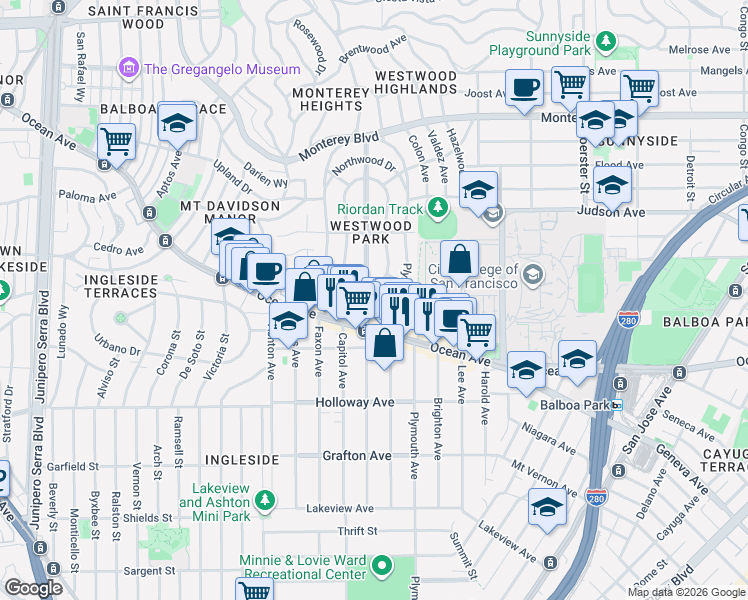 map of restaurants, bars, coffee shops, grocery stores, and more near in San Francisco