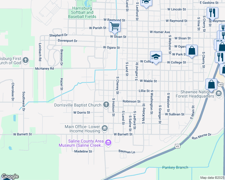 map of restaurants, bars, coffee shops, grocery stores, and more near 919-999 Lillie Street in Harrisburg