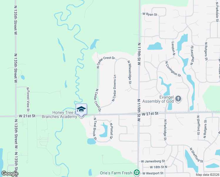 map of restaurants, bars, coffee shops, grocery stores, and more near 2538-2598 North Cedar Downs Lane in Wichita