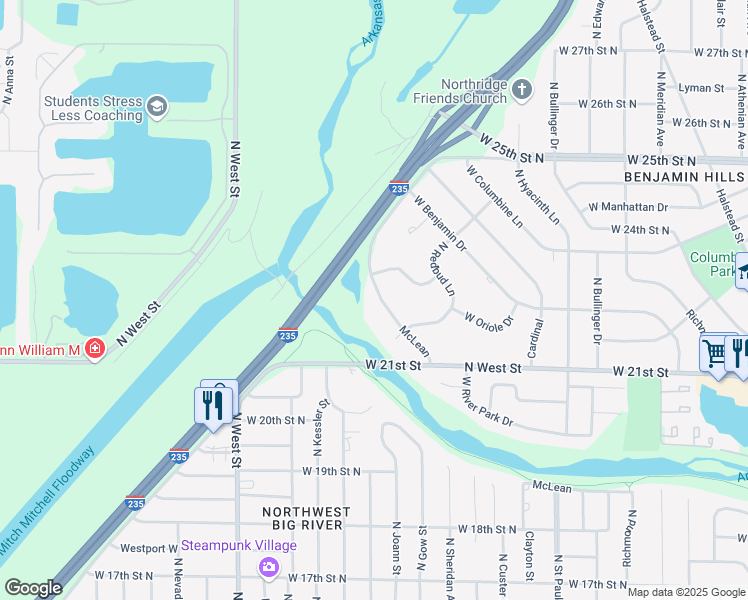 map of restaurants, bars, coffee shops, grocery stores, and more near 2359 North McLean Boulevard in Wichita