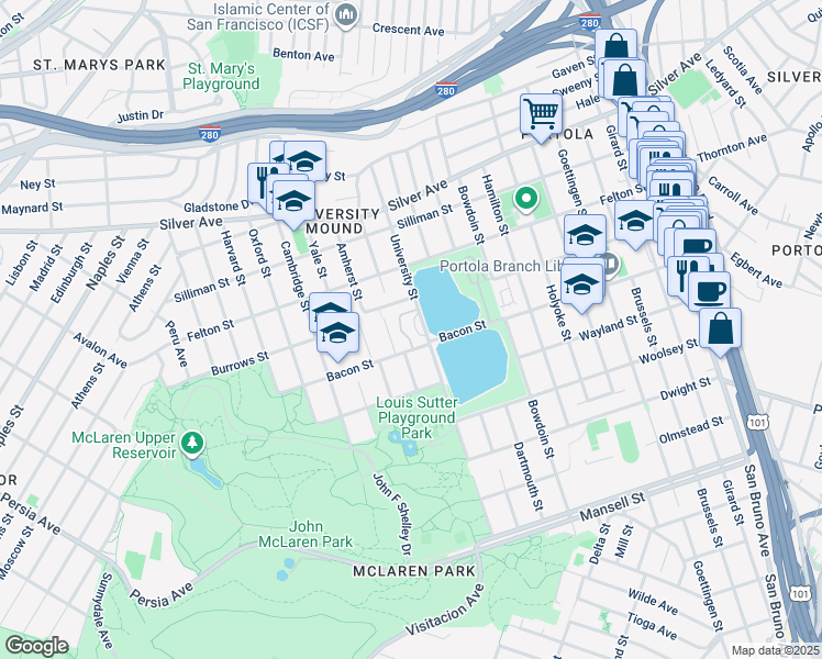 map of restaurants, bars, coffee shops, grocery stores, and more near in San Francisco