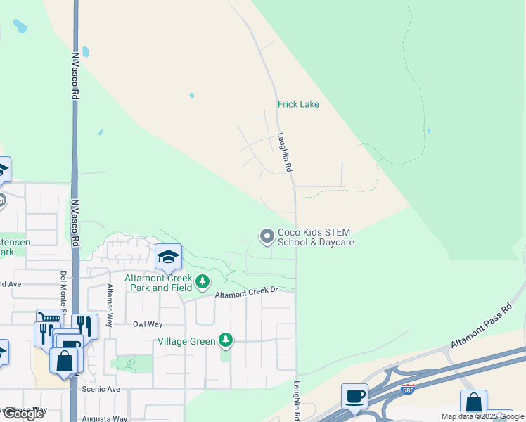 map of restaurants, bars, coffee shops, grocery stores, and more near 1932 Meadow Glen Drive in Livermore
