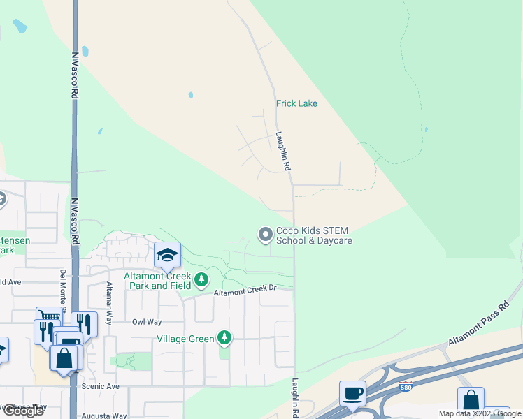 map of restaurants, bars, coffee shops, grocery stores, and more near 1932 Meadow Glen Drive in Livermore