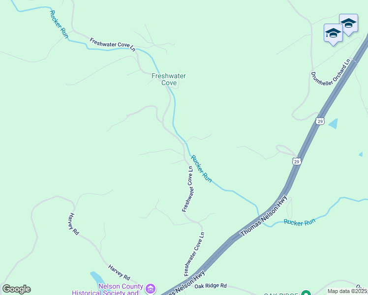 map of restaurants, bars, coffee shops, grocery stores, and more near State Route 653 in Nelson County