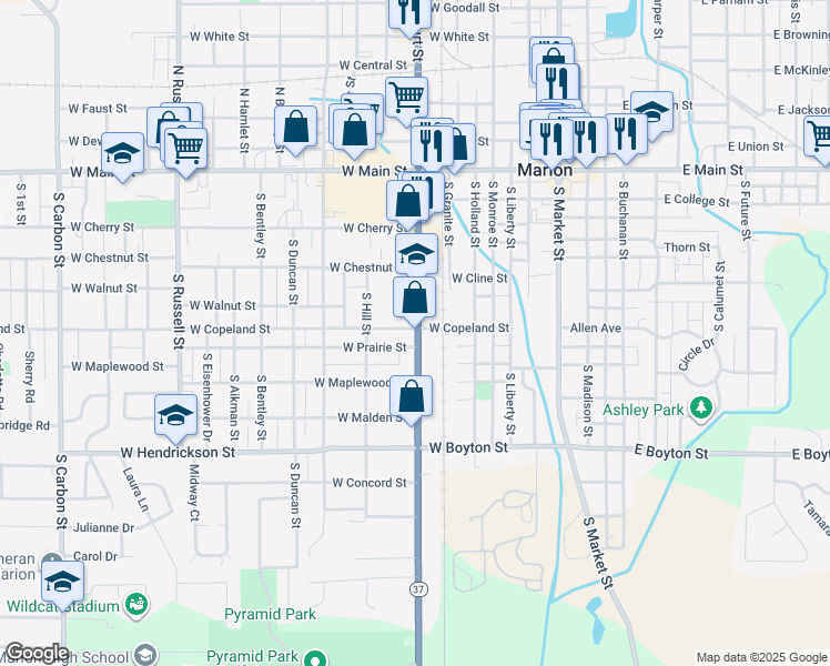map of restaurants, bars, coffee shops, grocery stores, and more near 898 West Copeland Street in Marion