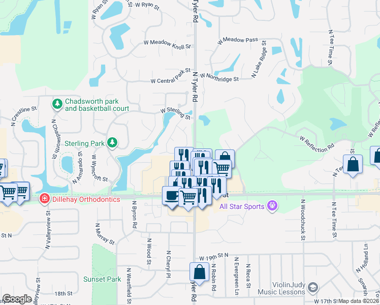 map of restaurants, bars, coffee shops, grocery stores, and more near 2314 North Callahan Street in Wichita