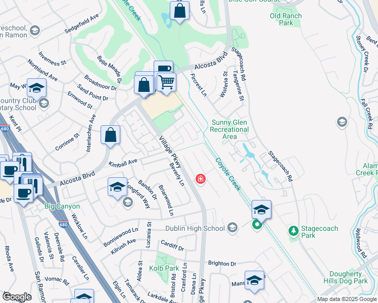 map of restaurants, bars, coffee shops, grocery stores, and more near 659 Greylyn Drive in San Ramon
