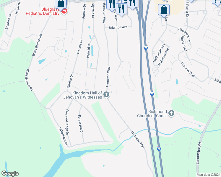 map of restaurants, bars, coffee shops, grocery stores, and more near 629 Hampton Way in Richmond