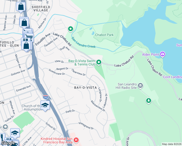 map of restaurants, bars, coffee shops, grocery stores, and more near 1834 Skyview Drive in San Leandro