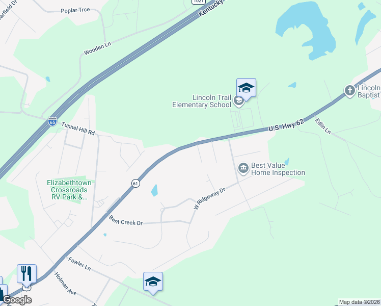 map of restaurants, bars, coffee shops, grocery stores, and more near 1-199 Margaret Drive in Elizabethtown
