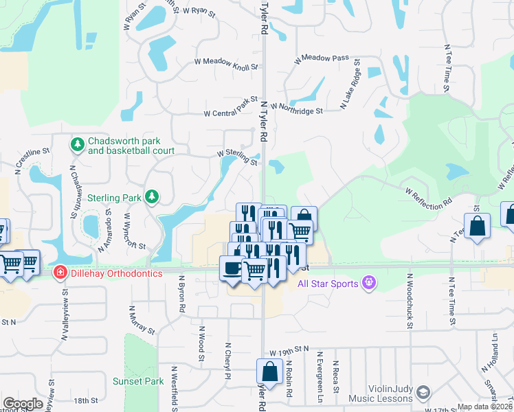 map of restaurants, bars, coffee shops, grocery stores, and more near 2314 North Callahan Street in Wichita