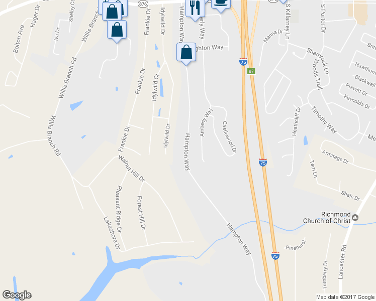 map of restaurants, bars, coffee shops, grocery stores, and more near 629 Hampton Way in Richmond