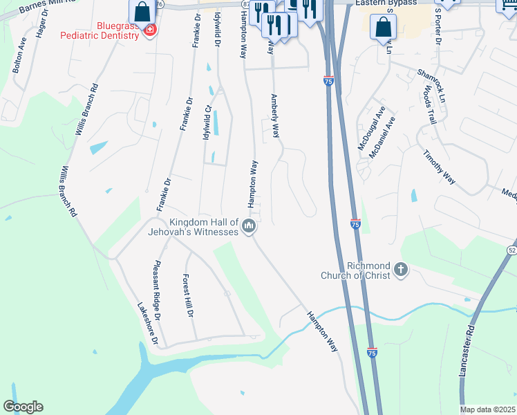 map of restaurants, bars, coffee shops, grocery stores, and more near 629 Hampton Way in Richmond