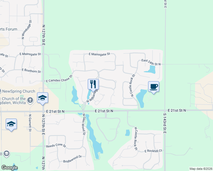 map of restaurants, bars, coffee shops, grocery stores, and more near 13603 East Ayesbury Street in Wichita