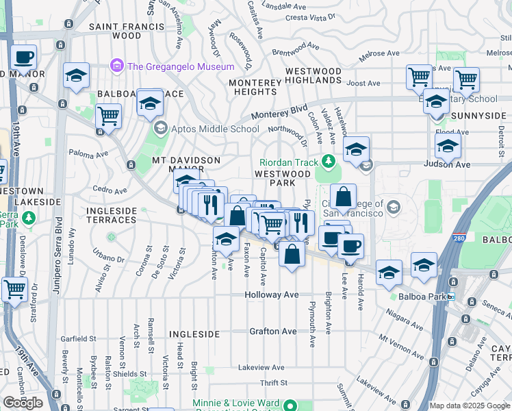 map of restaurants, bars, coffee shops, grocery stores, and more near in San Francisco