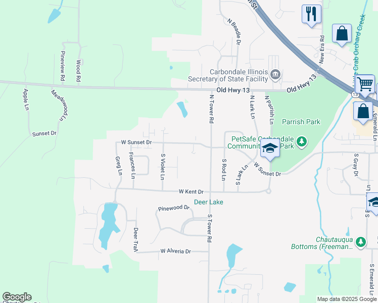 map of restaurants, bars, coffee shops, grocery stores, and more near 4 South Morris Court in Carbondale