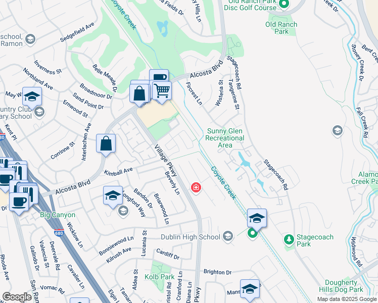 map of restaurants, bars, coffee shops, grocery stores, and more near 659 Greylyn Drive in San Ramon