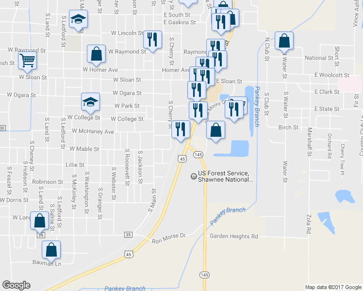 map of restaurants, bars, coffee shops, grocery stores, and more near 1051 South Commercial Street in Harrisburg