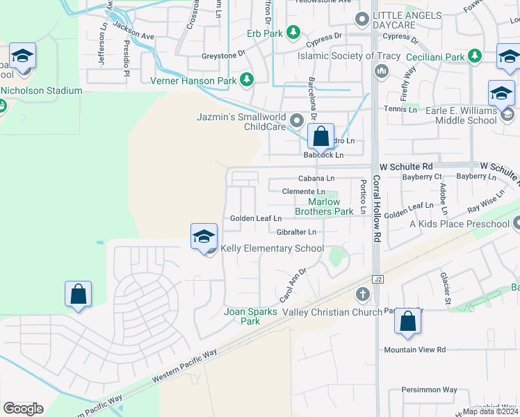 map of restaurants, bars, coffee shops, grocery stores, and more near 240 Steven Bridges Lane in Tracy