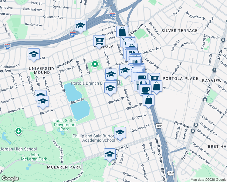 map of restaurants, bars, coffee shops, grocery stores, and more near in San Francisco