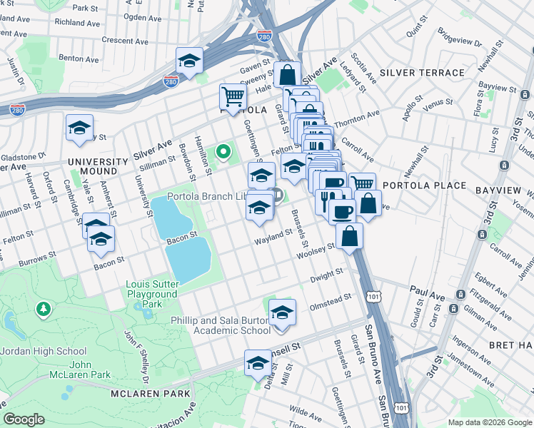 map of restaurants, bars, coffee shops, grocery stores, and more near in San Francisco