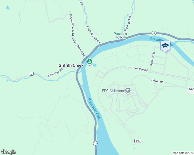 map of restaurants, bars, coffee shops, grocery stores, and more near 1486 Glen Ray Road in Alderson