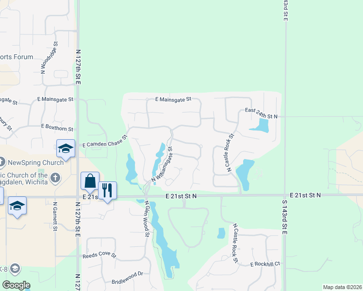 map of restaurants, bars, coffee shops, grocery stores, and more near 13603 East Ayesbury Street in Wichita