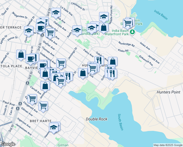 map of restaurants, bars, coffee shops, grocery stores, and more near 1475 Hawes Street in San Francisco