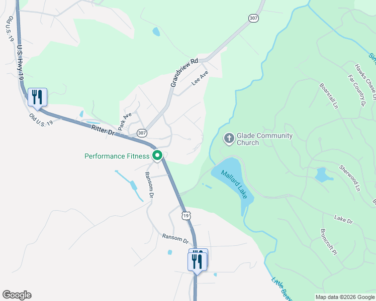 map of restaurants, bars, coffee shops, grocery stores, and more near 203 Mink Crossing in Daniels