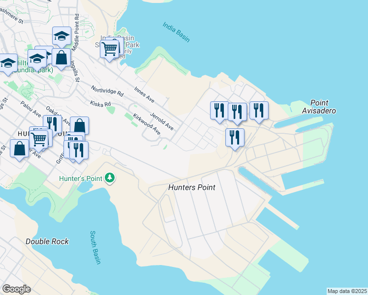 map of restaurants, bars, coffee shops, grocery stores, and more near 41 Kirkwood Avenue in San Francisco