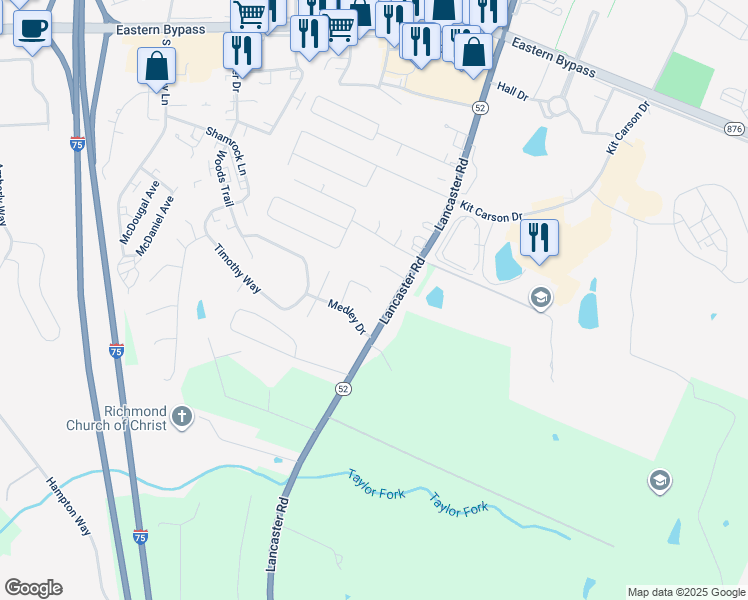 map of restaurants, bars, coffee shops, grocery stores, and more near 304 Ash Court in Richmond